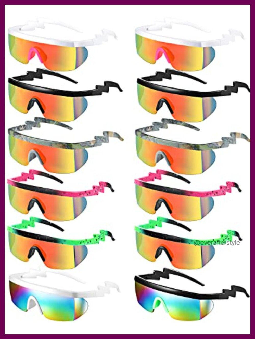 12 Pack Retro Rave Sunglasses Semi Rimless Zigzag PC Rubber Unisex